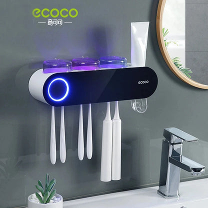 New ECOCO Electric Toothbrush Holder UV Sterilizer Wall-mounted Toothpaste Dispenser Rack Solar USB Charge Bathroom Accessori