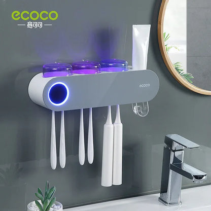 New ECOCO Electric Toothbrush Holder UV Sterilizer Wall-mounted Toothpaste Dispenser Rack Solar USB Charge Bathroom Accessori