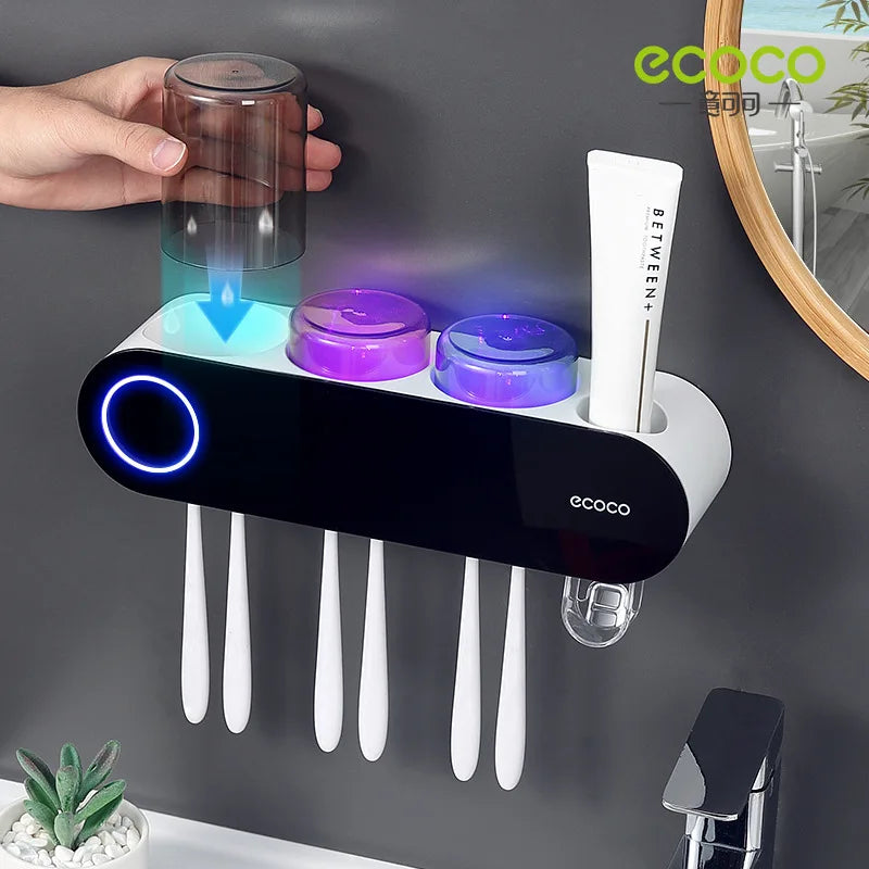 New ECOCO Electric Toothbrush Holder UV Sterilizer Wall-mounted Toothpaste Dispenser Rack Solar USB Charge Bathroom Accessori