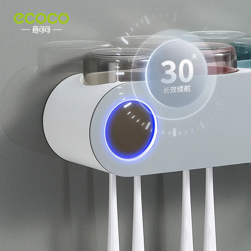 New ECOCO Electric Toothbrush Holder UV Sterilizer Wall-mounted Toothpaste Dispenser Rack Solar USB Charge Bathroom Accessori