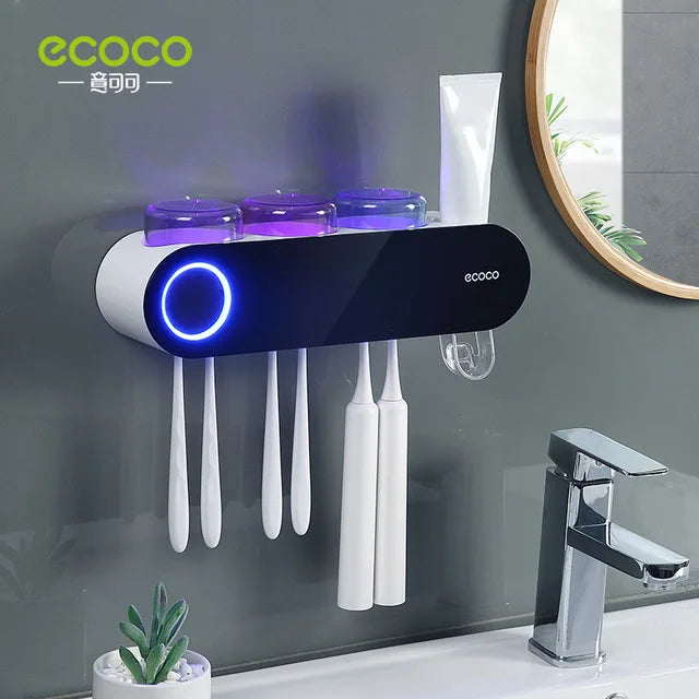 New ECOCO Electric Toothbrush Holder UV Sterilizer Wall-mounted Toothpaste Dispenser Rack Solar USB Charge Bathroom Accessori